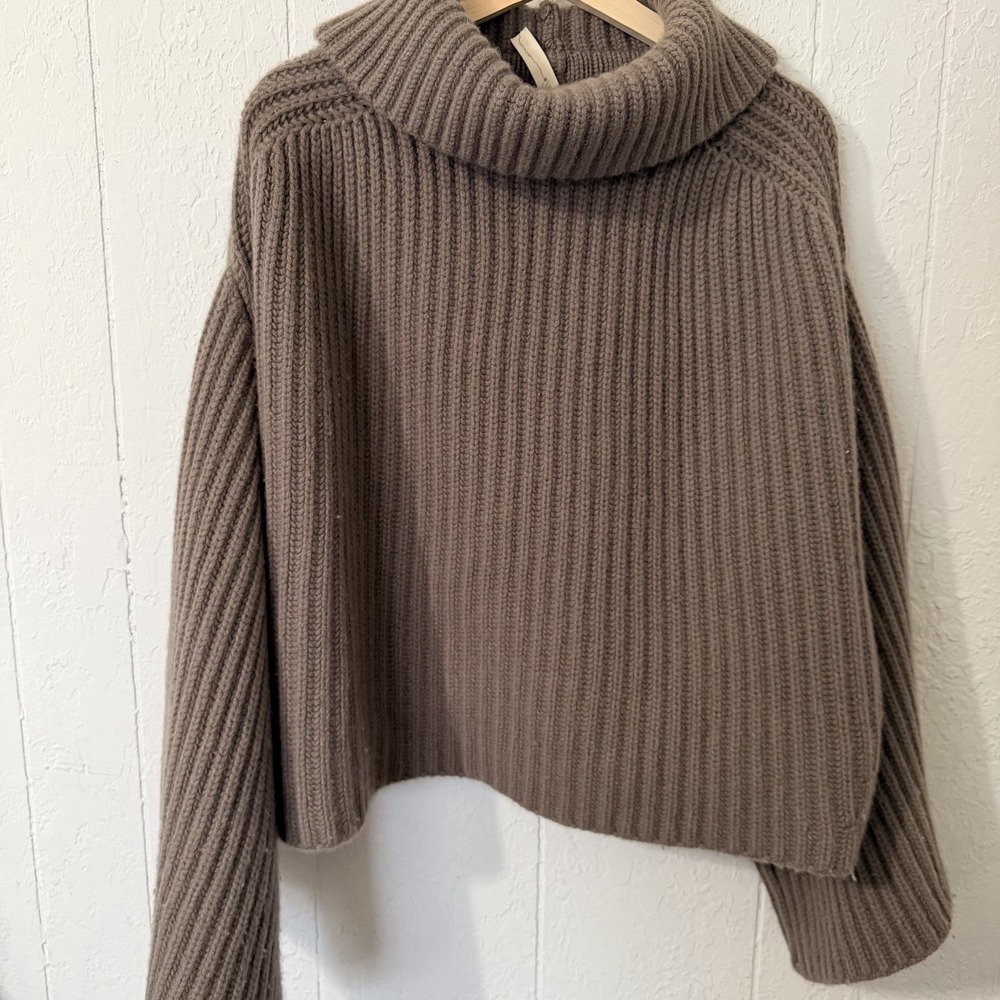 Nap Sweater Women Brown Ribbed Bell Sleeve Classic Casual Knit Lounge Wool